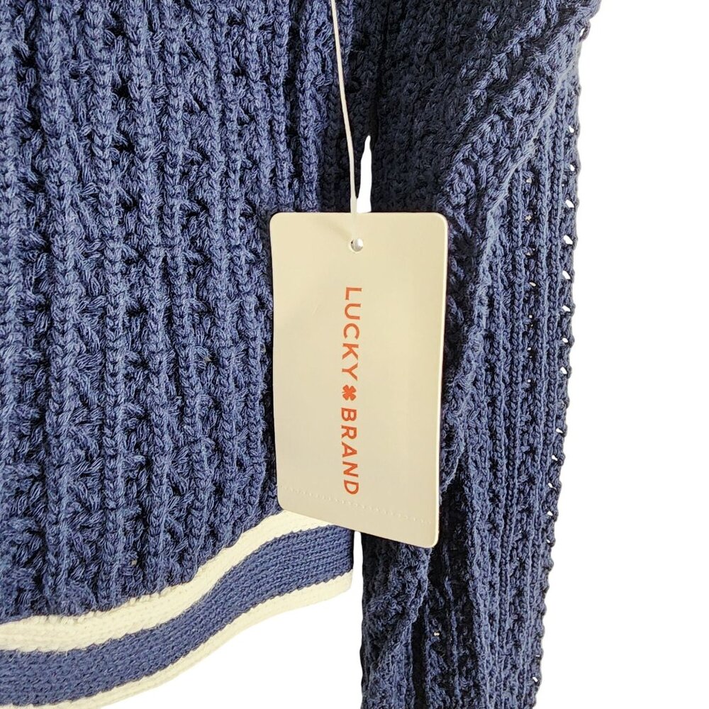 Lucky Brand Navy & White Knit Button Cardigan Sweater Womens M Lightweight New - Picture 6 of 7